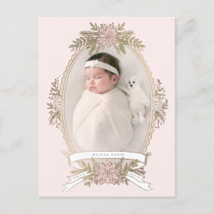 Feminine oval frame ribbon and holiday greenery  postcard