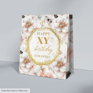 Feminine Pastel Pink Rustic Gold Birthday Gift Bag