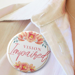 Feminine Peach Rose Floral Script Vision Impared 6 Cm Round Badge