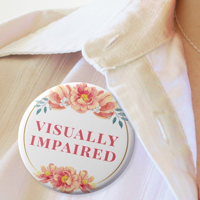 Feminine Peach Rose Floral Visually Impaired 6 Cm Round Badge (Feminine Peach Rose Floral Visually Impaired Button)