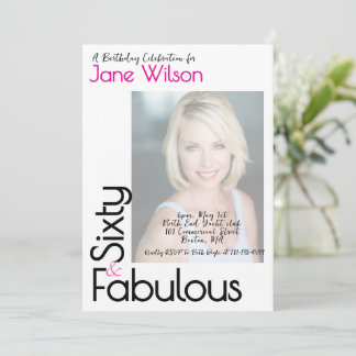 Feminine Photo White Pink 60 Fabulous Birthday Invitation