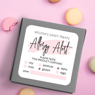 Feminine Pink Allergy Alert Checklist Food Safety Square Sticker