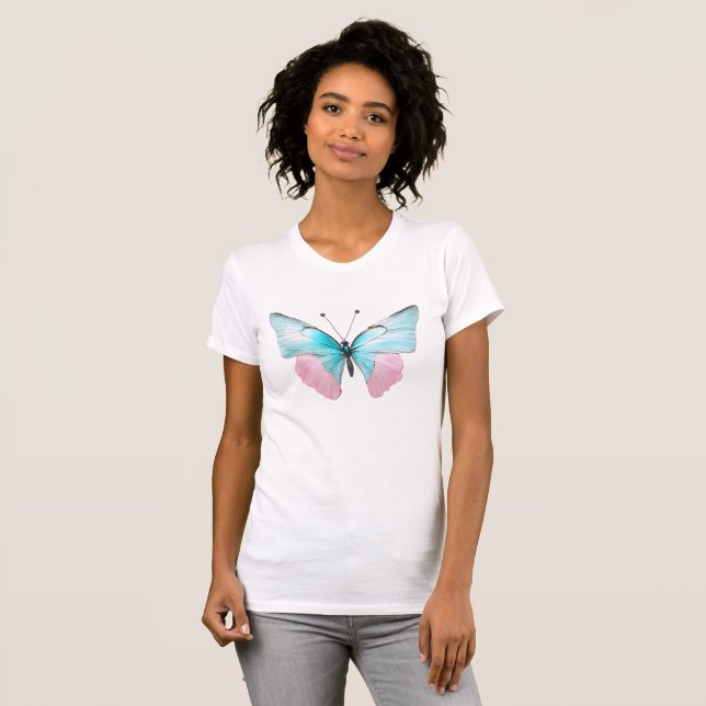 Feminine Pink and Aqua Butterfly T-Shirt (Front Full)