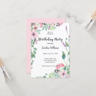 Feminine Pink and Beige Floral Birthday Party  Invitation