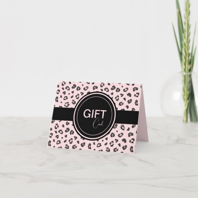 Feminine Pink and Black Leopard Print  Note Card (Front)