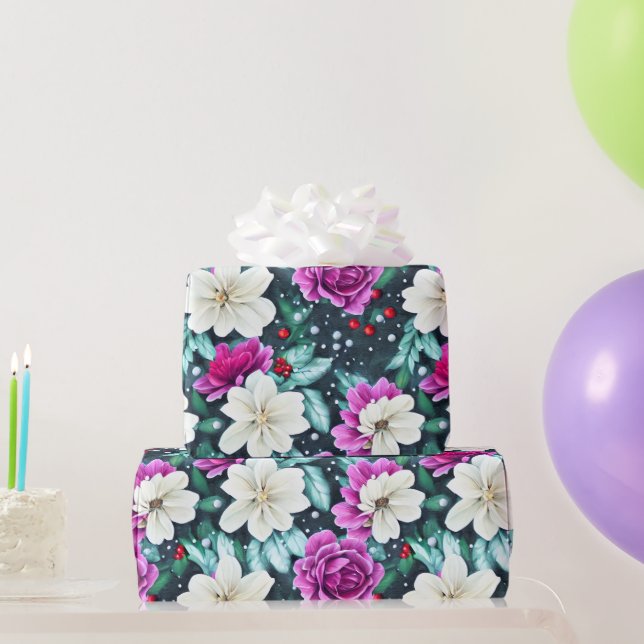 Feminine Pink and Cream Flowers Wrapping Paper (Party Gifts)