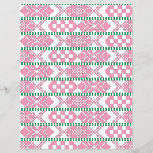 Feminine Pink and white Latvian tribal folk art