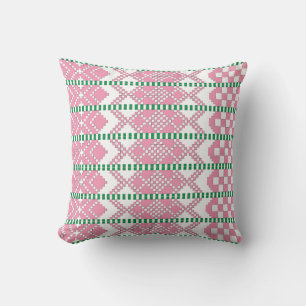 Feminine Pink and white Latvian tribal folk art Cushion