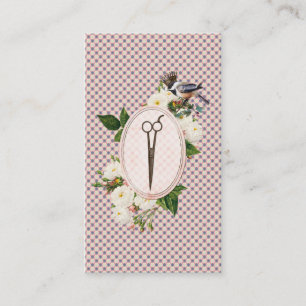 feminine pink birds floral scissors hairstylist business card