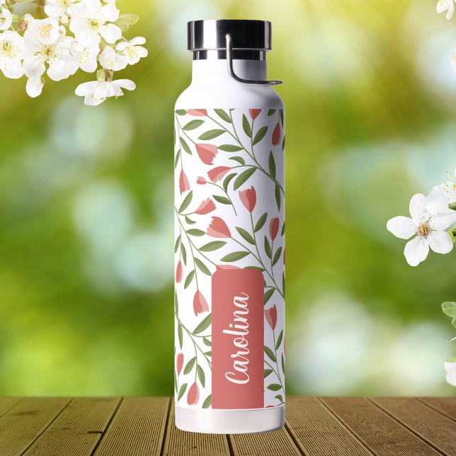 Feminine Pink Blossoms Floral Vine  Water Bottle (Creator Uploaded)