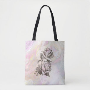 *~* Feminine Pink Blue Turquoise Watercolor & Lace Tote Bag