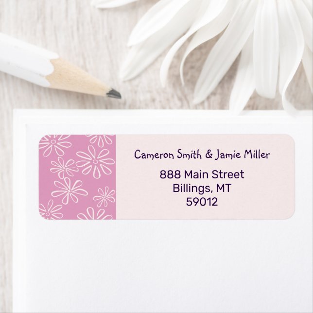 Feminine Pink Blush Floral Doodle Return Address Label (Insitu)