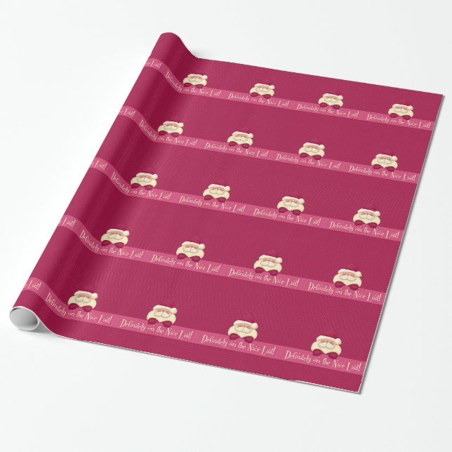Feminine Pink Christmas Santa Nice List Wrapping Paper (Unrolled)