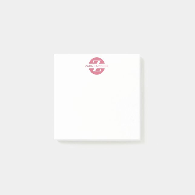 Feminine Pink Circle Name Business Monogram Post-it Notes (Front)