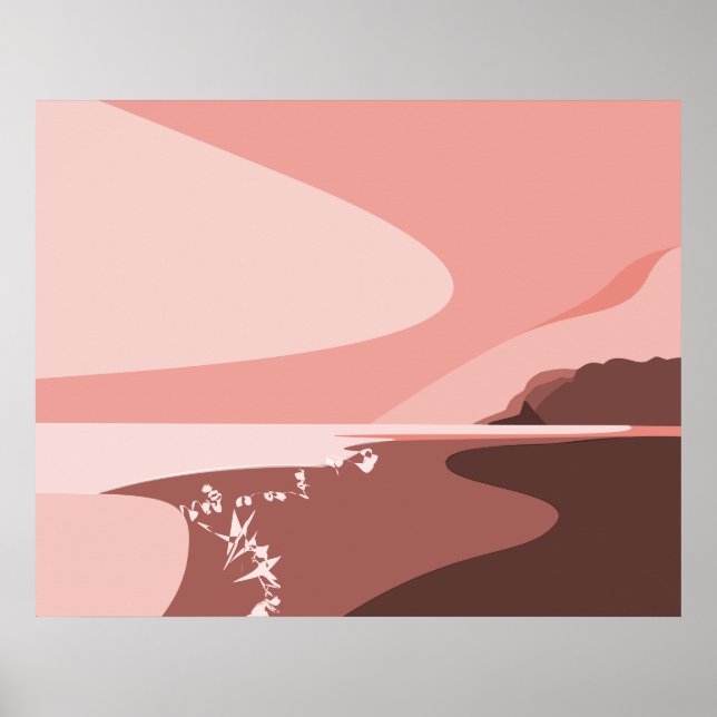 Feminine Pink Digital Art Beach Seascape Poster (Front)