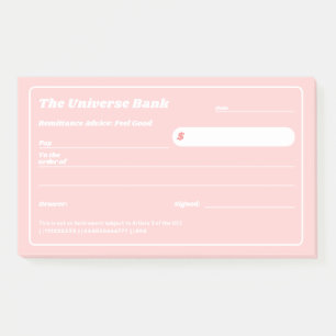 Feminine Pink Financial Manifestation Blank Check Post-it Notes