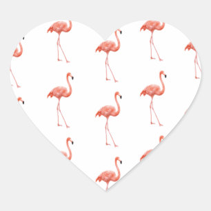 Feminine Pink Flamingo Pattern Heart Sticker