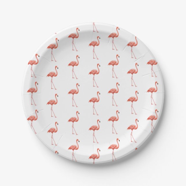 Feminine Pink Flamingo Pattern Paper Plate (Front)