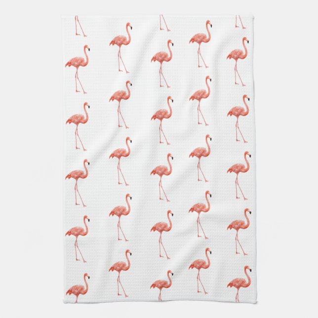 Feminine Pink Flamingo Pattern Tea Towel (Vertical)