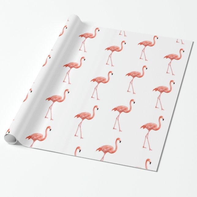 Feminine Pink Flamingo Pattern Wrapping Paper (Unrolled)