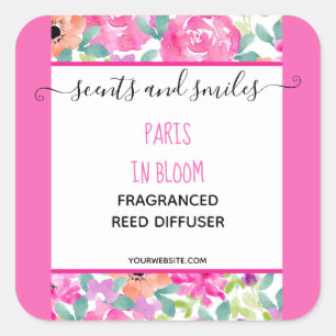 Feminine Pink Floral Reed Diffuser Product Label