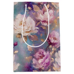 Feminine Pink Gold and White Floral Medium Gift Bag