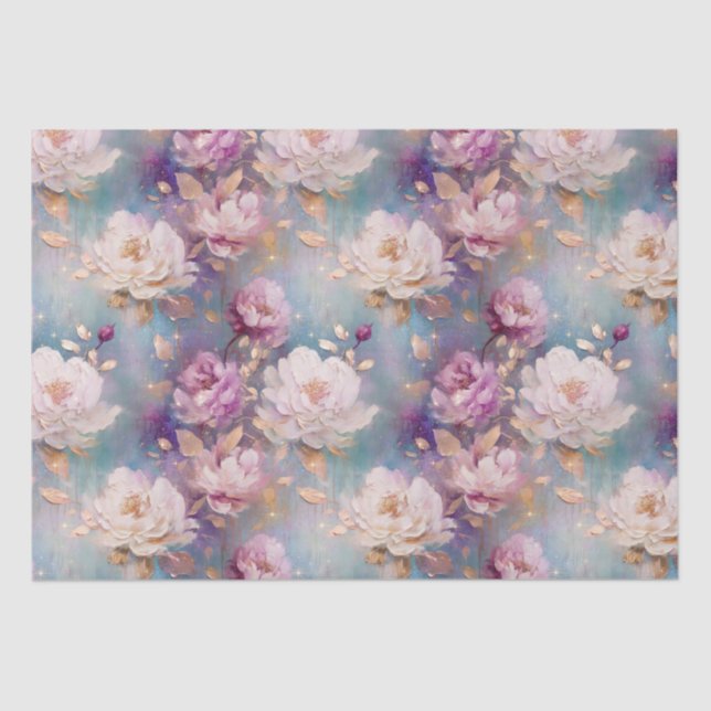 Feminine Pink Gold and White Floral Tissue Paper (Front)