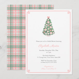 Feminine Pink Green Christmas Bridal Shower Invitation