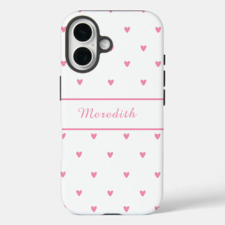 Feminine Pink Heart Personalized  iPhone 16 Case