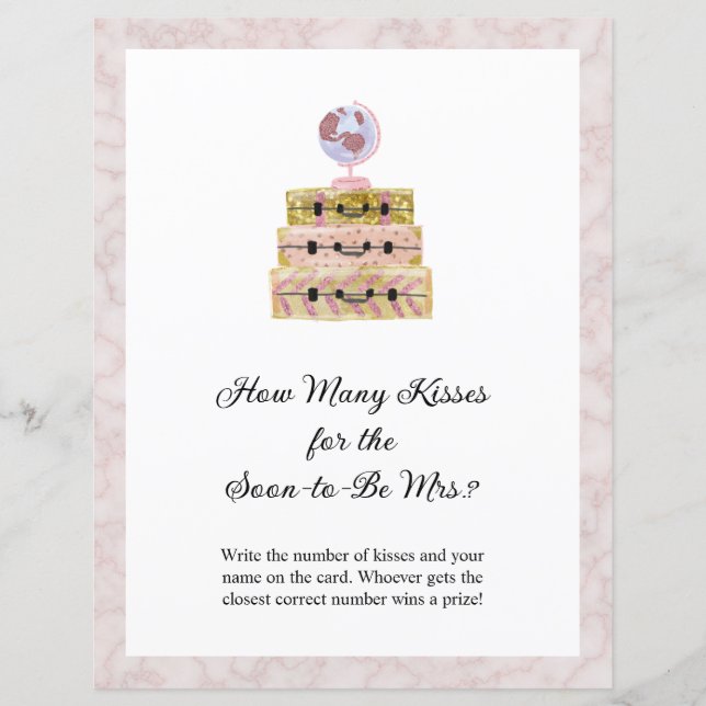 Feminine Pink How Many Kisses Bridal Shower Game (Front)