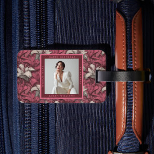 Feminine Pink Lilies Flower Outdoor Birthday Luggage Tag
