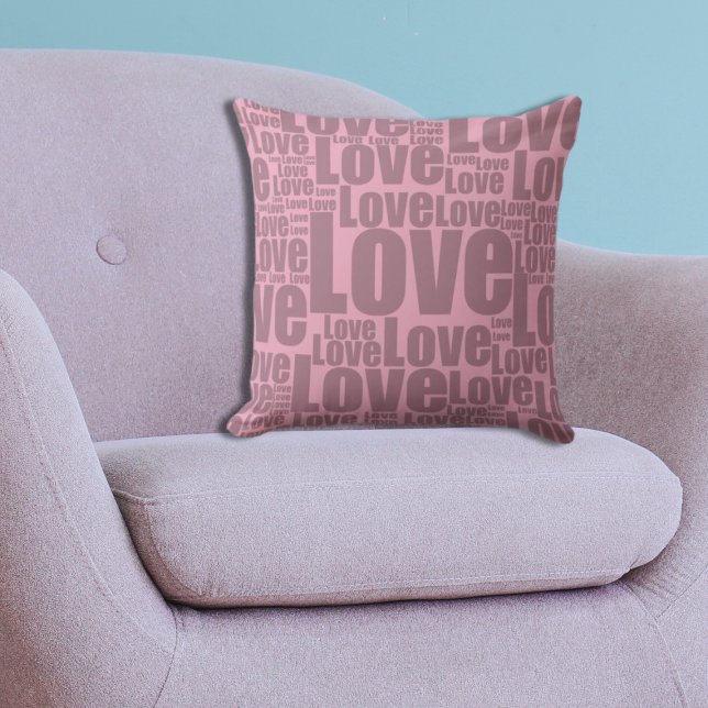 Feminine Pink Love Typography Pattern Cushion (Feminine Pink Love Typography Pattern Throw Pillow)