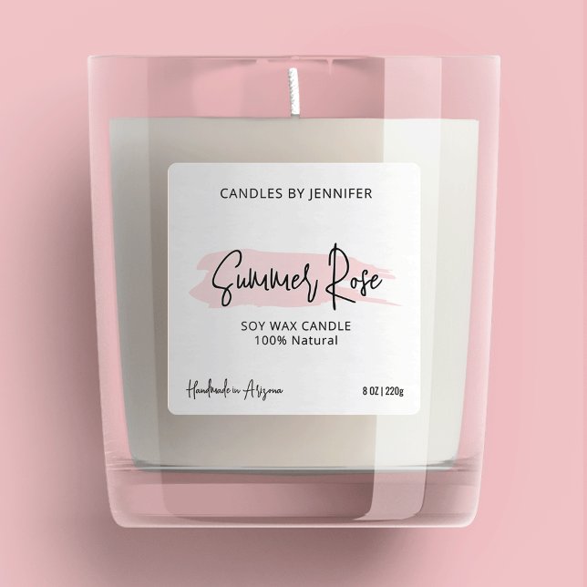 Feminine Pink Modern Script Candles Packaging Square Sticker (Creator Uploaded)