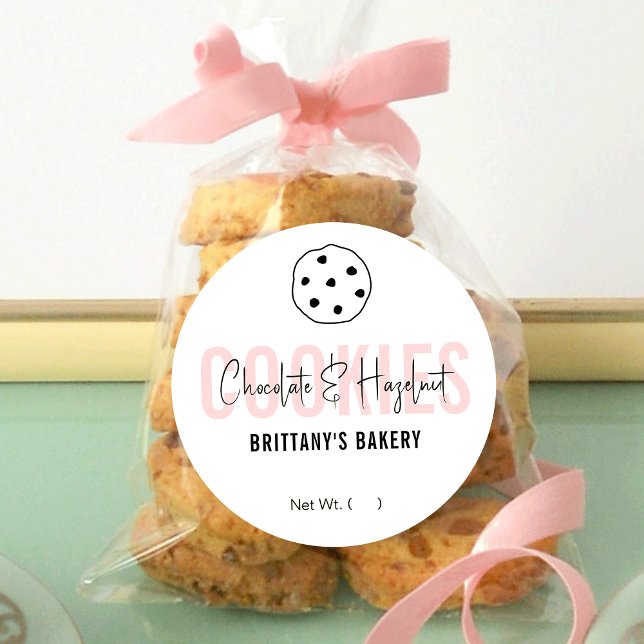 Feminine Pink Modern Script Cookies Flavour Name Classic Round Sticker (Creator Uploaded)