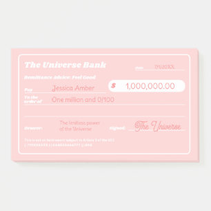 Feminine Pink Money Manifestation Blank Check Post-it Notes