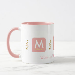feminine pink mug for her with music notes