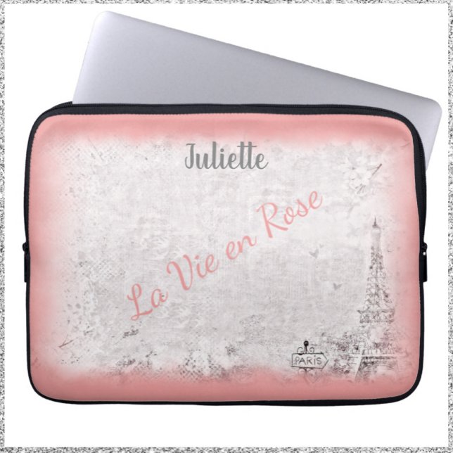 Feminine Pink Paris La Vie En Rose Laptop Sleeve (Creator Uploaded)