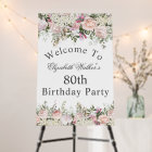 Feminine Pink Rose Floral 80th Birthday Welcome