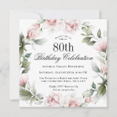 Feminine Pink Roses 80th Birthday Party Invitation (Front)