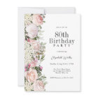 Feminine Pink Roses Floral 80th Birthday Party