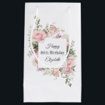 Feminine Pink Roses Floral 80th Birthday with Name Small Gift Bag<br><div class="desc">A lovely gift bag to celebrate an 80th birthday - or any age, this design features beautiful watercolor pastel pink roses and mixed flowers and greenery forming a square frame surrounding your text. Personalise the text template with the guest of honour's name or any other desired text. You can substitute...</div>