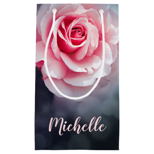 Feminine Pink Roses Floral Photo Small Gift Bag (Front)