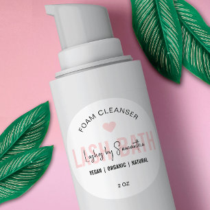 Feminine Pink Script Logo Lash Extensions Cleanser Classic Round Sticker