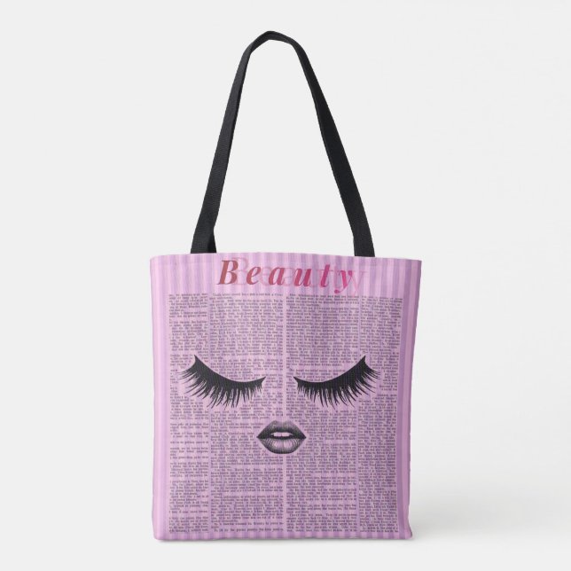 Feminine Pink Shoulder Tote with Lash Illustration (Back)
