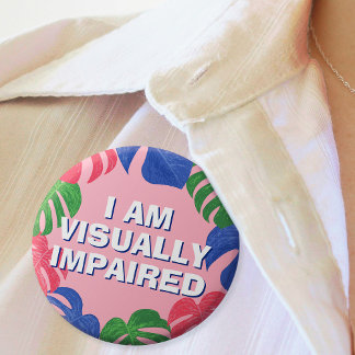 Feminine Pink Tropical Leaves Visually Impaired 3 Cm Round Badge