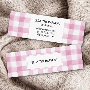 Feminine Pink Watercolor Buffalo Plaid Minimalist Mini Business Card