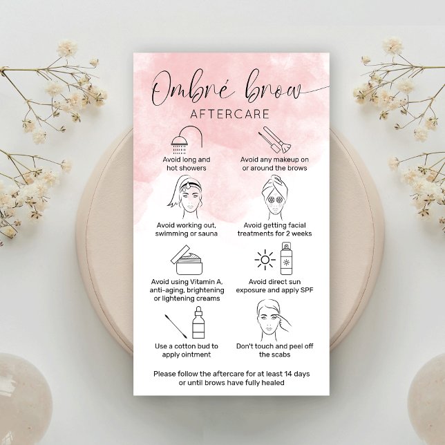 Feminine Pink Watercolor Powder Brows Aftercare Business Card (Creator Uploaded)