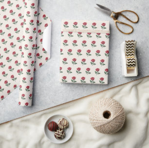 Feminine Pink Watercolor Roses on Soft Cream  Wrapping Paper