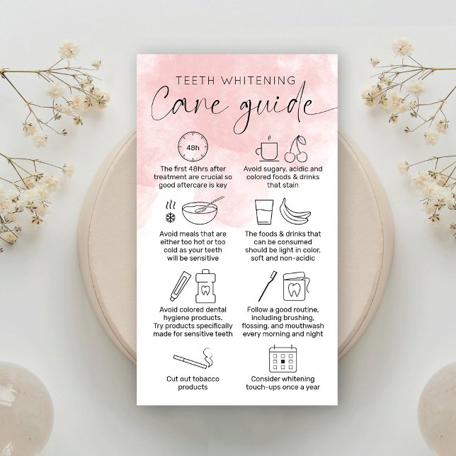 Feminine Pink Watercolor Teeth Whitening Aftercare Business Card (Creator Uploaded)