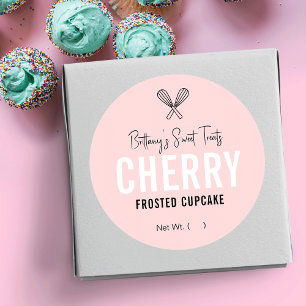 Feminine Pink & White Desserts Packaging Design Classic Round Sticker